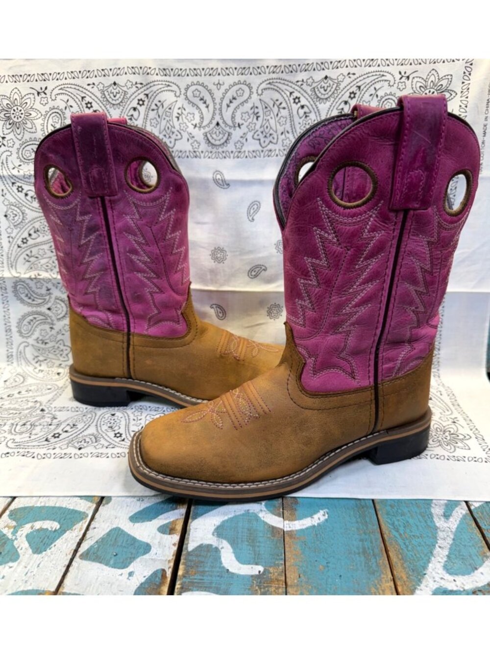 Smoky Mountain Boots Brown/Pink Leather Kids Cowboy Western 3920C Size 1R EUC